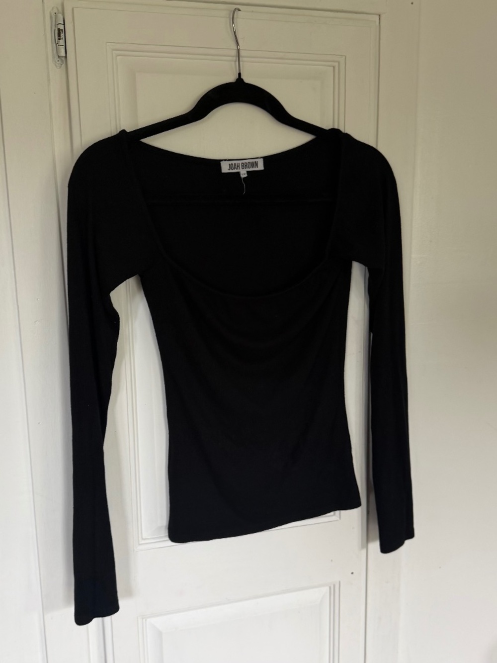 Joah Brown Black Square Neck Long Sleeve Ribbed Top S/M